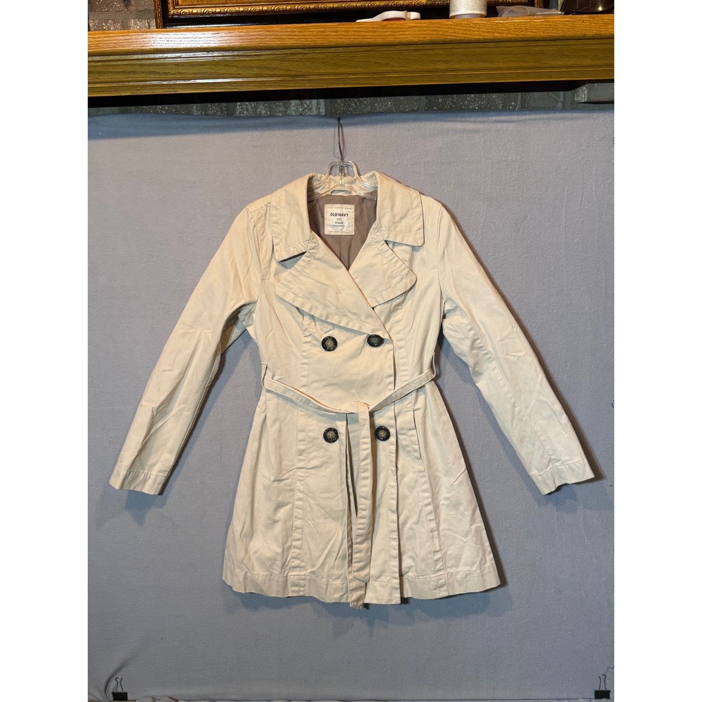 Old Navy Womens Small Beige Trench Coat Belted Double Breasted Lightweight